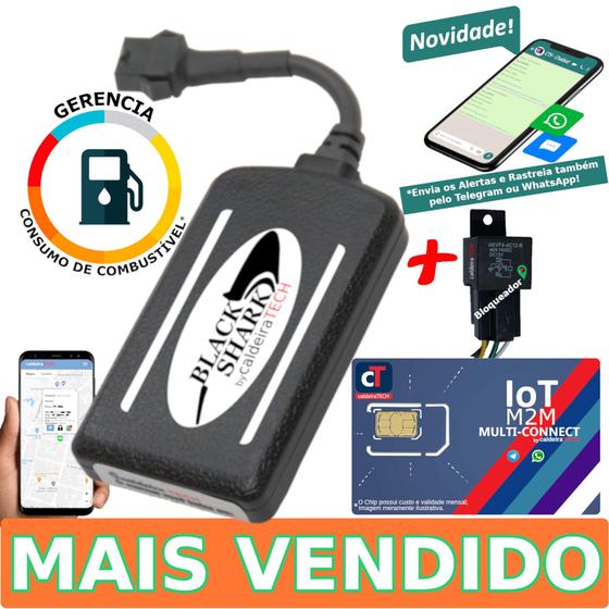 Imagem de Kit Rastreador E Bloqueador Veicular Gps caldeiraTECH BlackShark Com Chip