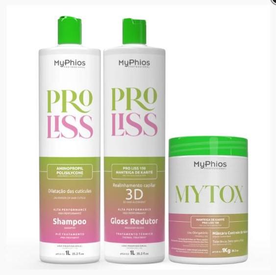 Imagem de Kit Realinhamento ProLiss 3D 1L Shampoo Proliss 1L Redutor Volume MYTOX 1KG MyPhios
