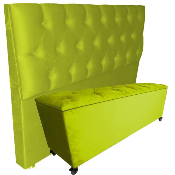 Kit Recamier e Cabeceira Las Vegas Capitone Luna Suede Liso Amarelo Casal Menor preço em Kit Recamier e Cabeceira Las Vegas Capitone Luna Suede Liso Amarelo Casal