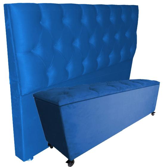Kit Recamier e Cabeceira Las Vegas Capitone Luna Suede Liso Azul Queen Menor preço em Kit Recamier e Cabeceira Las Vegas Capitone Luna Suede Liso Azul Queen