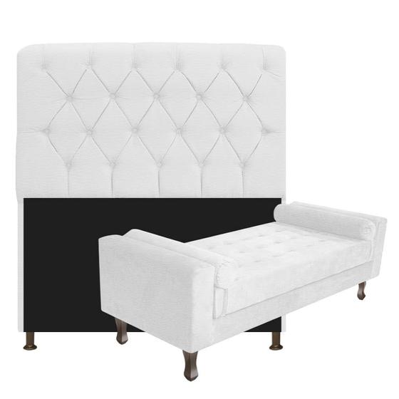 Imagem de Kit Recamier Sofá Calçadeira Divã Félix 140 cm e Cabeceira Estofada Lady 140 cm Para Cama Box Casal Sintético Branco - AM Decor