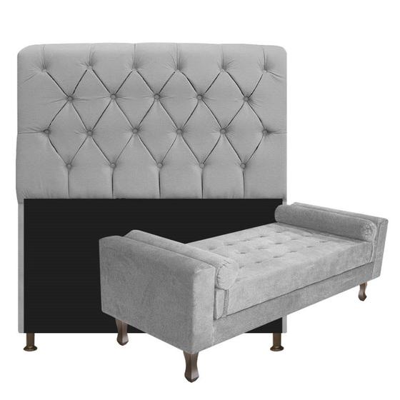 Imagem de Kit Recamier Sofá Calçadeira Divã Félix 140 cm e Cabeceira Estofada Lady 140 cm Para Cama Box Casal Suede Cinza - AM Decor