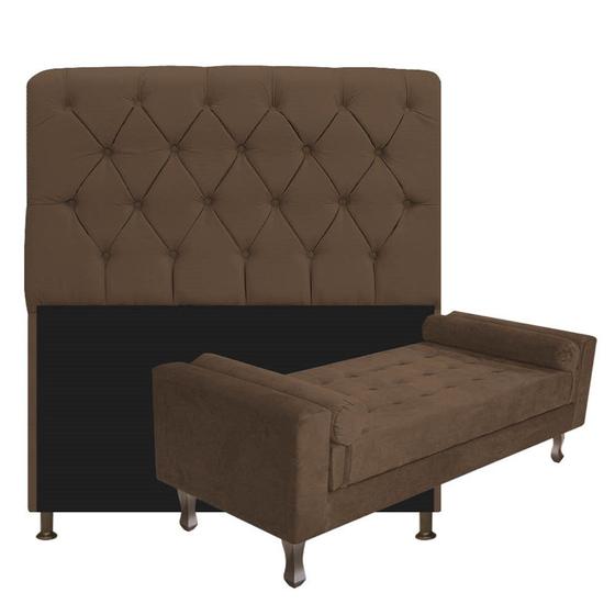 Imagem de Kit Recamier Sofá Calçadeira Divã Félix 160 cm e Cabeceira Estofada Lady 160 cm Para Cama Box Queen Size  Suede Marrom - AM Decor