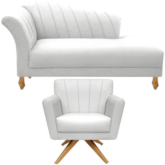 Imagem de Kit Recamier Sofá Chaise Para Clinica 1,60 + 1 Poltrona Decorativa Iza Base Giratoria Para Sala de Noiva Nanda Decor