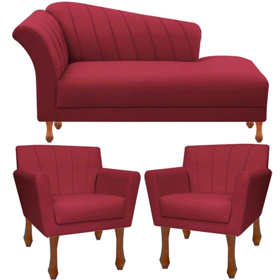 Imagem de Kit Recamier Sofá Chaise Para Clinica 1,60 + 2 Poltrona Decorativa Iza Pés Retro Para Sala de Noiva Nanda Decor