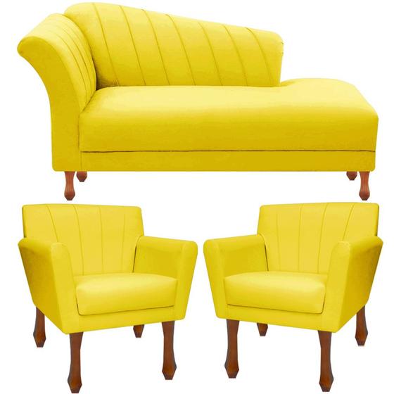 Imagem de Kit Recamier Sofá Chaise Para Clinica 1,80 + 2 Poltrona Decorativa Iza Pés Retro Para Sala de Noiva Nanda Decor