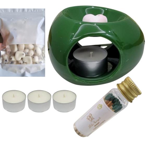 Imagem de Kit Rechaud Oval + 3 Velas + Fósforo + 12 Wax Melts Lavanda