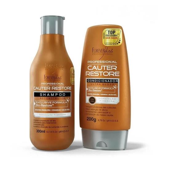 Imagem de Kit reconstrução capilar forever liss cauter restore shampoo e condicionador