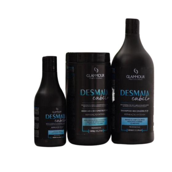 Imagem de Kit Reconstrutor Desmaia Cabelo Shampoo Defrizante e Máscara Glammour 1L
