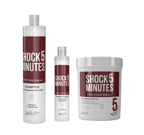 Imagem de Kit reconstrutor profissional shock 5 semelle hair 3 em 1 shampoo 1 lt, balm 1 kg e prime 300 gr