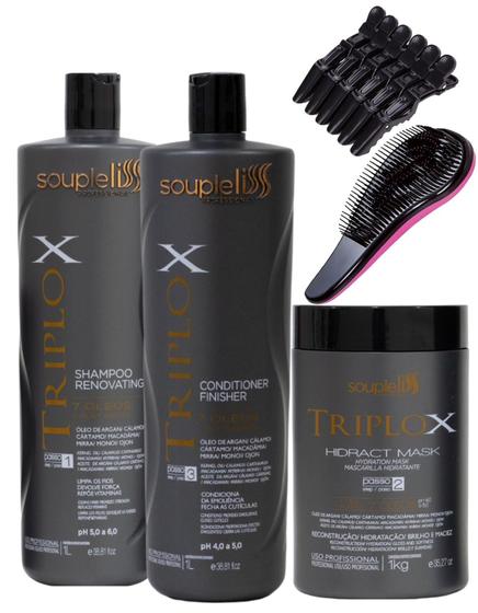 Imagem de Kit Reconstrutor Souple Liss Triplo X Shampoo Máscara e Condicionador 3x1L