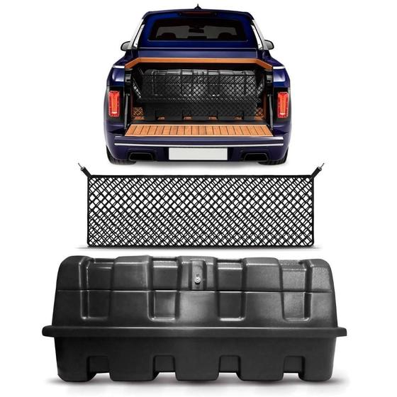 Imagem de Kit Rede Caçamba + Báu 140 Litros Para Pick-Up Carga Oferta