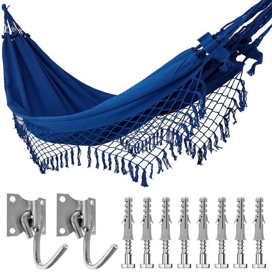 Imagem de Kit Rede de Dormir Casal Azul Royal + Ganchos Costura Reforçada