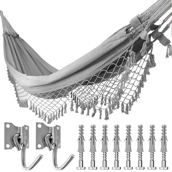 Kit Rede De Dormir Casal Cinza + Ganchos Costura Reforçada Menor preço em Kit Rede De Dormir Casal Cinza + Ganchos Costura Reforçada