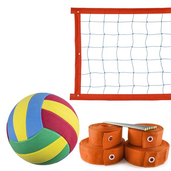 Imagem de Kit Rede de Vôlei 5 metros + Marcação Laranja + Bola