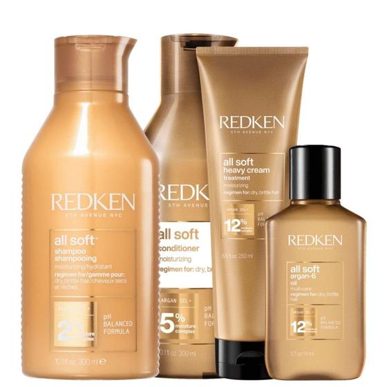 Imagem de Kit Redken All Soft Heavy Argan-6 - Shampoo 300ml + Condicionador 300ml + Máscara Capilar 250ml + Óleo Capilar 111ml