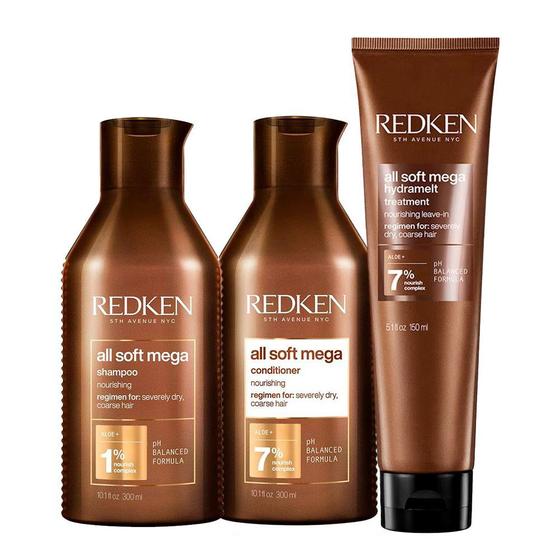 Kit Redken All Soft Mega Shampoo 300ml Condicionador 300ml Leavein