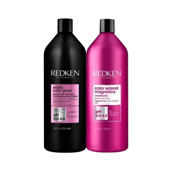 Imagem de Kit redken shampoo acidic color gloss 1000ml+condicionador color ext magnetics 1000ml