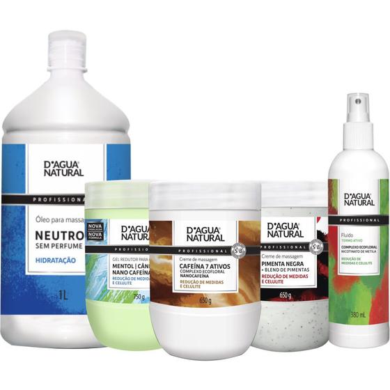 Imagem de Kit Redutor Creme Cafeina+Pimenta +Gel +Fluido +Óleo Neutro