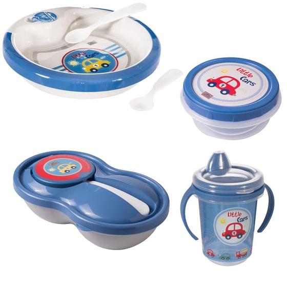 Imagem de Kit Refeição Alimentação Infantil Bebê Prato Copo Pote Papinha Carrinho Meninos Neném