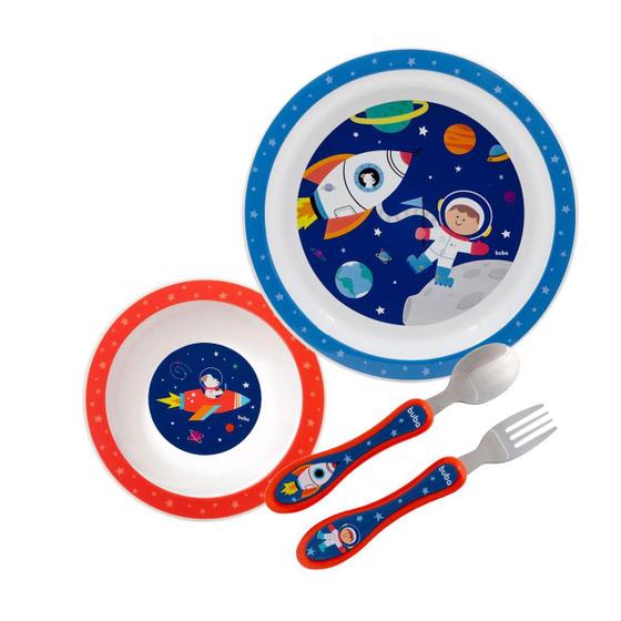 Imagem de Kit Refeição Animal Fun Pratinho + Bowl + Talher Astronauta