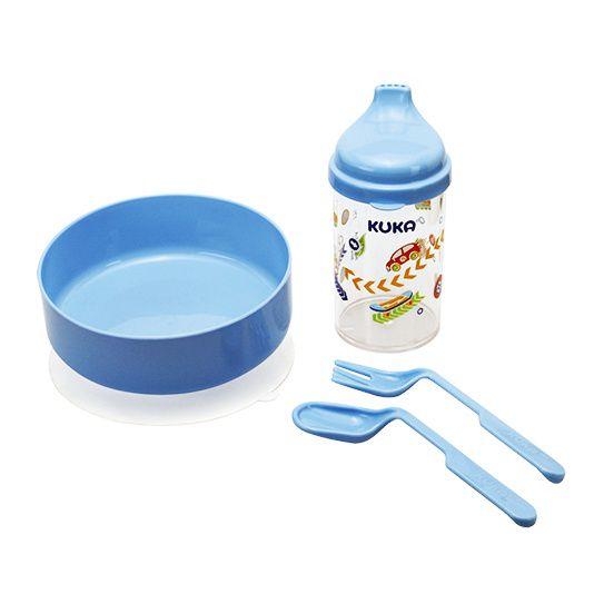 Imagem de Kit Refeição KUKA Pratinho Para Bebe  Com Copo E Talheres-Azul