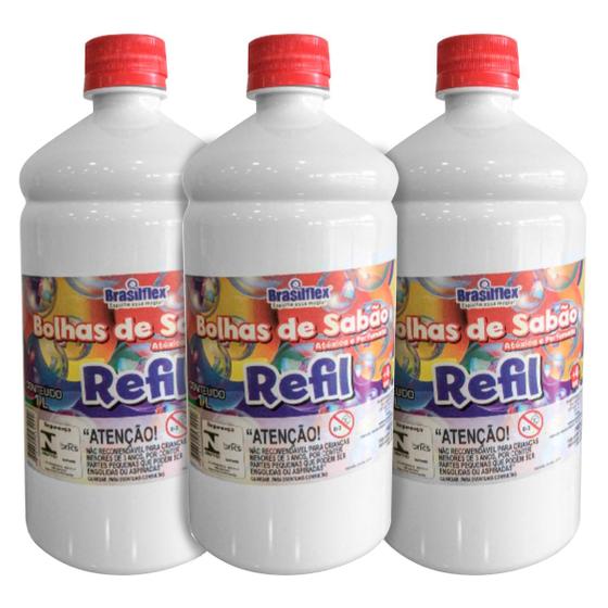 Imagem de Kit Refil Bolhas de Sabão Bubble Liquido 3L Atóxica Perfumada Brasilflex