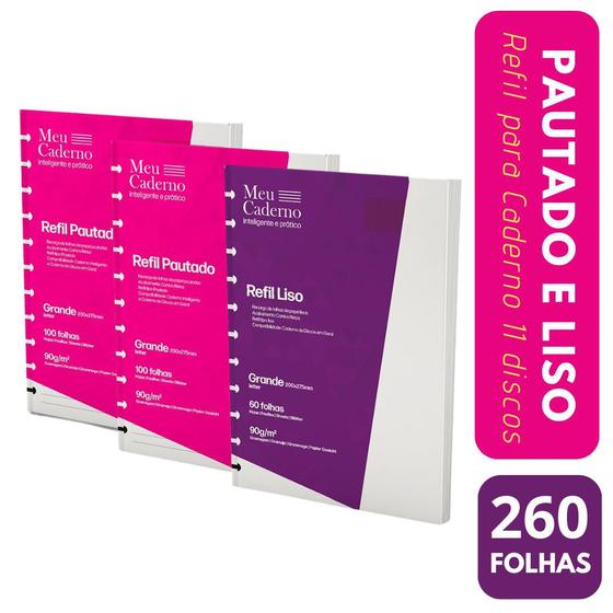 Imagem de KIT Refil Compatível Caderno 11 Discos Tipo Inteligente Grande com 60 Folhas Lisas + 200 Pautadas