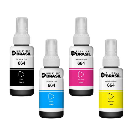 Imagem de Kit refil de Tinta T664 CMYK Compatível Para ecotank epson L110, L120, L121, L200, L210, L220, L355, L365, L455, L555, L