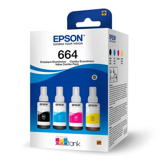 Kit Refil Epson 664 Original Preto, Amarelo, Ciano, Magenta Menor preço em Kit Refil Epson 664 Original Preto, Amarelo, Ciano, Magenta