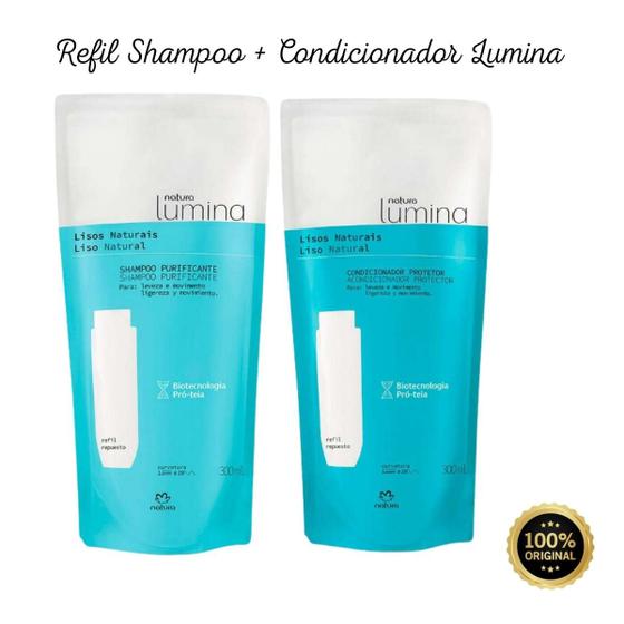 Imagem de Kit Refil Lumina Shampoo Purificante Cabelos Lisos + Condicionador Protetor