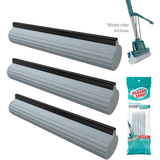 Kit Refil para Mop Rodo Magico Para Limpeza 3 Peças - Flashlimp Imagem de Kit Refil para Mop Rodo Magico Para Limpeza 3 Peças