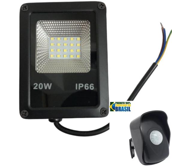 Imagem de Kit Refletor LED 20w Holofote e Sensor de Presença Externo
