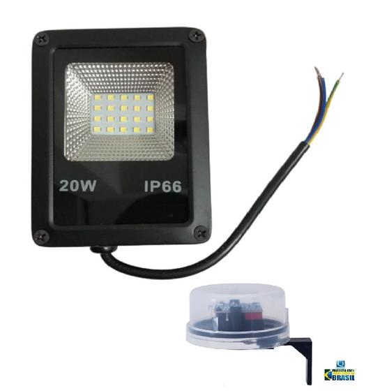 Imagem de Kit Refletor LED 20w Holofote e Sensor Dia e Noite Externo