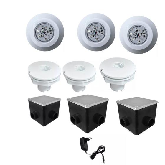 Imagem de Kit Refletor Led  Piscina 9w 12v Azul+fonte +caixa Passagem