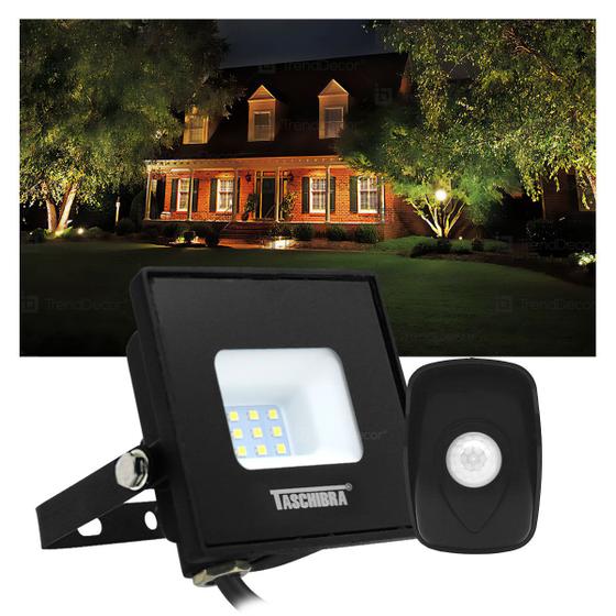 Imagem de Kit Refletor LED Taschibra TR 10 Slim Preto + Sensor de Movimento com Fotocélula Qualitronix QA26M