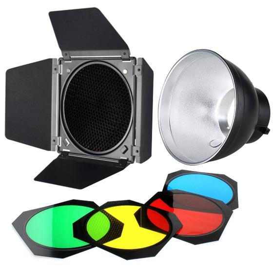 Imagem de Kit Refletor Panela Bowens Com Abas Colmeia E Gelatina Colorida Godox Bd-04