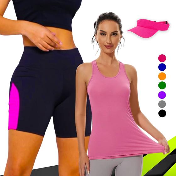 Imagem de KIT REGATA DRY + SHORT Leg Legging REDINHA Suplex + Viseira Dry Conjunto Fitness 1005