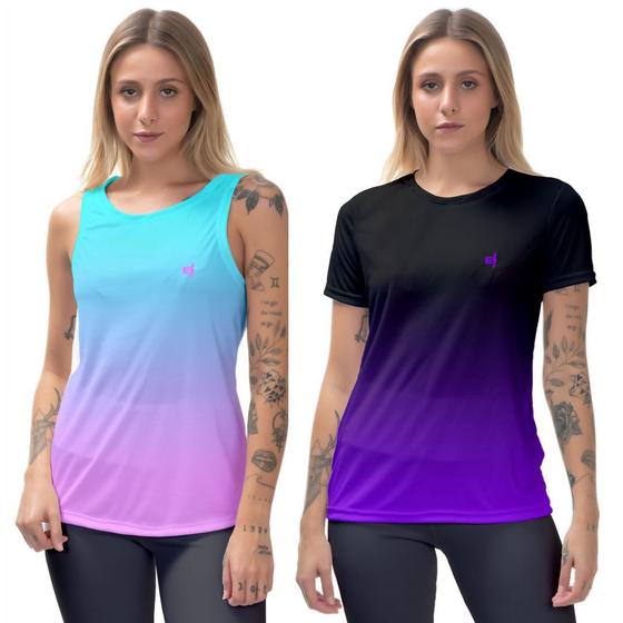 Imagem de Kit Regata fitness Camiseta Feminina Dry estampada academia Treino