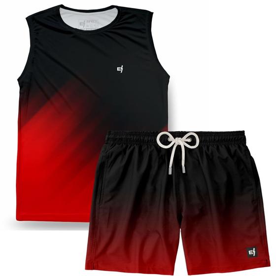 Imagem de Kit Regata Masculina Short Praia Estampada Verão Esportivo Musculação Fitness Surf