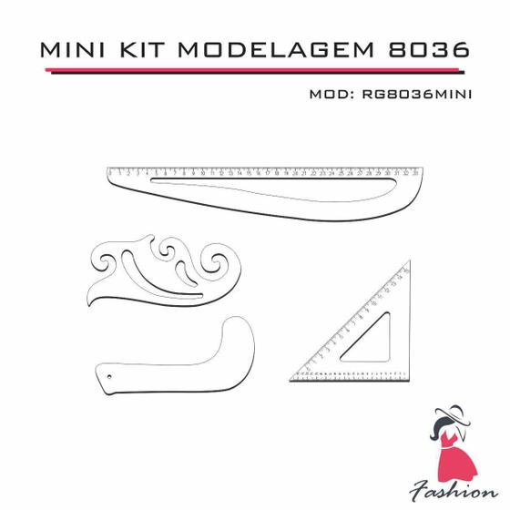 Imagem de Kit Réguas Corte Costura Modelagem Alfaiate 8036 BRANCO MINI