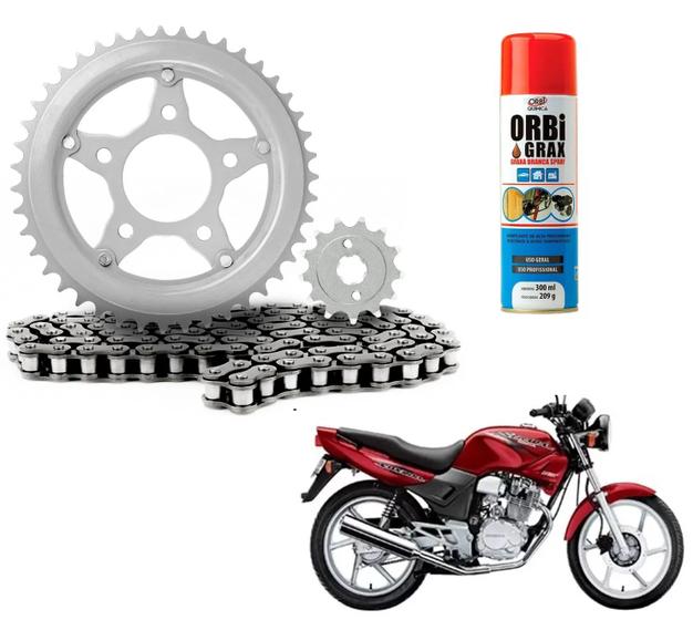 Imagem de Kit Relação + Graxa Branca Spray Corrente Cbx 200 Strada De 1994 Ate 2004