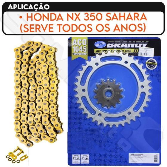 Imagem de Kit Relação Nx 350 Sahara Com Ret Corrente Dourada Brandy