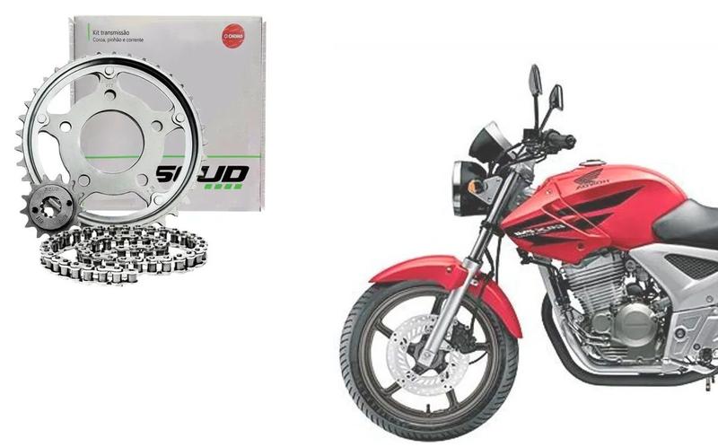 Imagem de Kit Relação Tração Corrente Coroa Pinhão Scud Cbx 250 Twister Ano 2000 Até 2008 Aço 1045 Reforçada H