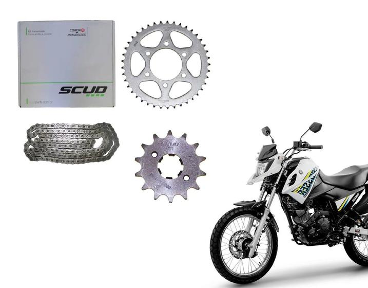 Imagem de Kit Relação Tração Corrente Coroa Pinhão Scud Xtz 150 Crosser Aço 1045 428 Reforçada H