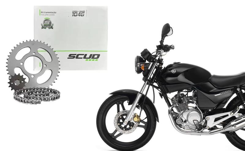 Imagem de Kit Relação Tração Corrente Coroa Pinhão Scud Ybr 125 Factor 125 Ano 2000 Até 2014 Aço 1045 Reforçada H