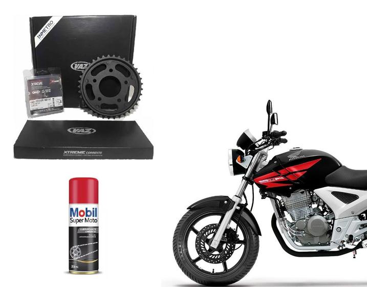 Imagem de Kit Relação Vaz Cbx 250 Twister + 01 Óleo Spray Mobil Lub Extreme Black Ano 2001 Até 2008