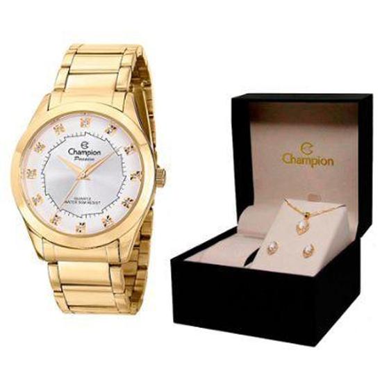 Imagem de Kit relogio champion feminino ch24759w dourado