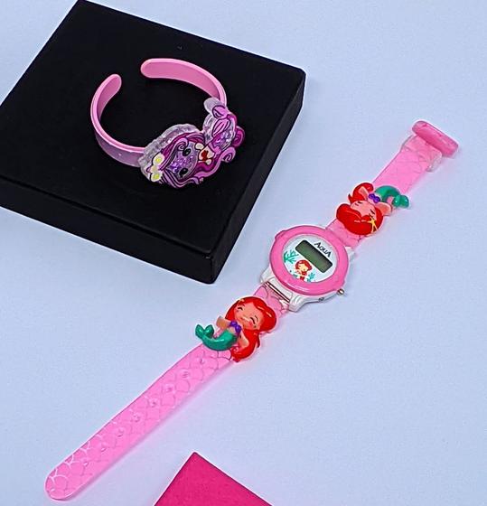 Imagem de Kit Relógio de Pulso Infantil Digital Led + Pulseira Bracelete Plástico 3D Meninas Desenho animados Disney Unicórnio