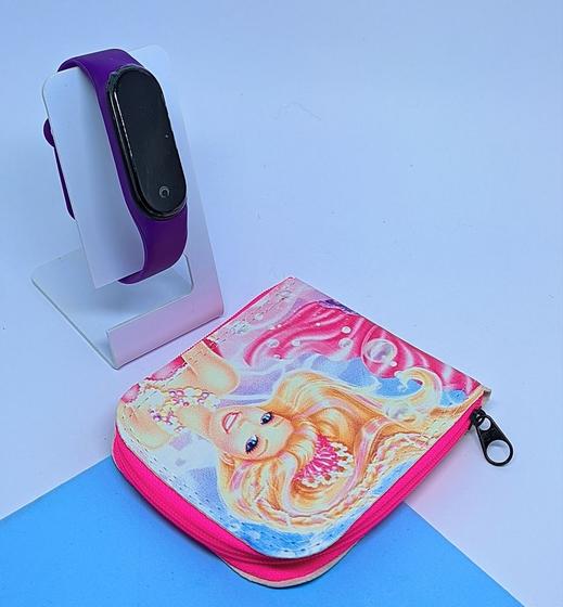 Imagem de Kit Relógio Digital Led Silicone Prova água Ajustável para Crianças + Carteira Infantil com Ziper Frozen Minnie Presente